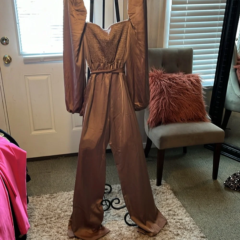 Satin wide legs jumpsuit - Picture 4 of 7
